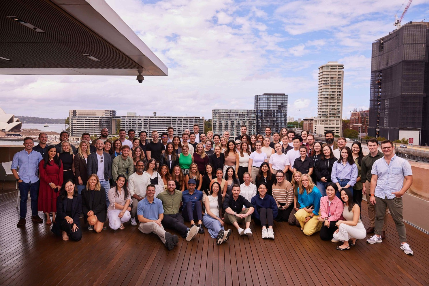 The Klaviyo Sydney team on the office terrace overlooking Sydney Harbour